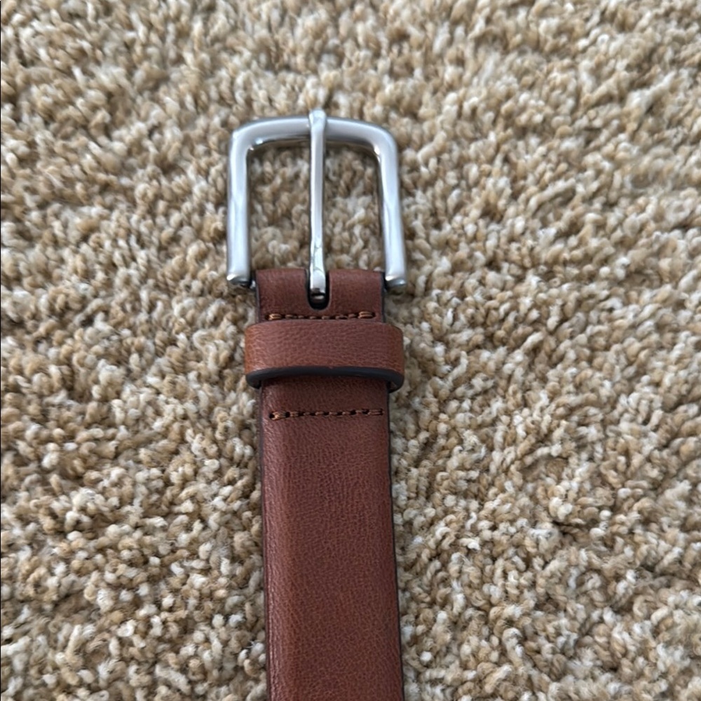 Men's Brown Leather Belt with Silver Buckle